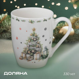 Кружка новогодняя Доляна Приближение чуда, 330 мл, для чая, фарфор, белая