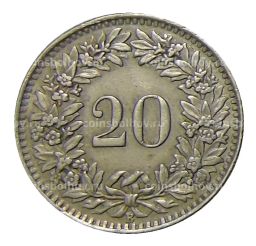 Монета 20 раппенов 1943 года Швейцария