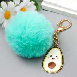 Пушистик на кольце с карабином, металл Авокадо ярко-голубой 12х4,5 см - Simaland фото 3