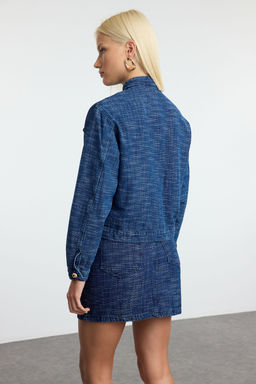 Indigo Gold Dugme Detayl? Efektli Denim Ceket TWOAW25CE00056