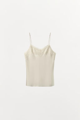 TOP LENCERO MEZCLA SEDA ENCAJE / Crudo - Zara фото 4