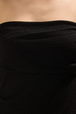 Trendyolmilla Ekru Drape Detayl? Lurexli/Simli Straplez Esnek Orme Bluz TWOSS24BZ00136 фото 11