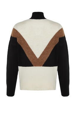 Siyah Genis Kal?p Dik Yaka Renk Bloklu Triko Kazak TWOAW24KZ00092 - Trendyolmilla фото 8