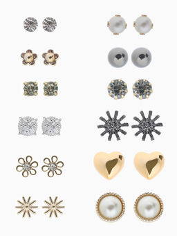 Цена за 2 шт. Серьги пусеты One year, 12 пар, цветочное настроение, белые в золоте