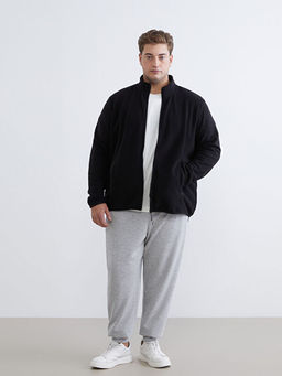 Standart Kal?p Dik Yaka Polar Erkek Fermuarl? Sweatshirt