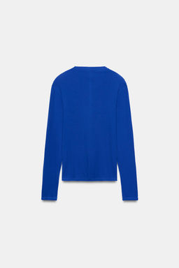 CAMISETA CUELLO ALTO BOTONES / Azul