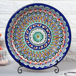 Ляган узбекский Риштанская Керамика «Узоры», d=33 см, глубокий, синий