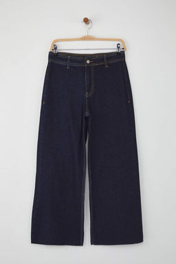 Koyu Mavi Orta Belli ve Beli Detayl? Pacas? Kesikli Culotte Bilek Boyu Jeans TWOAW26JE00045 - Trendyolmilla фото 5