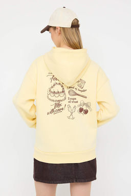 Teen Ac?k Sar? S?rt Bask?l? Oversize Kal?p Kal?n Ici Polarl? Orme Sweatshirt TWOAW26SW00192 - Trendyolmilla фото 4