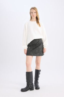 Coool A Kesim Y?kamal? Yuksek Bel Suni Deri Mini Etek