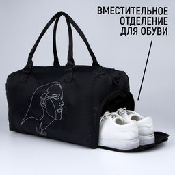 Сумка спортивная One line на молнии, отдел из ПВХ, отдел для обуви, наружный карман, цвет чёрный - Nazamok фото 4