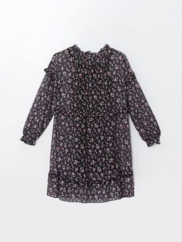 Bisiklet Yaka ?i?ekli K?z ?ocuk Elbise