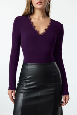 TRENDYOLMILLA Siyah Orme Danteli Yaka Detayl? Body TPRAW25BD00007 фото 11