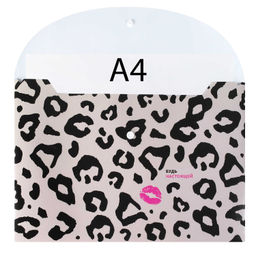 Папка для школьных тетрадей пластиковая Феникс+, арт. 72228/ 12 ЛЕОПАРД (полипропилен, формат А4, 33.5х23 см, 1 отделение (-я), кнопка, УФ-печать)