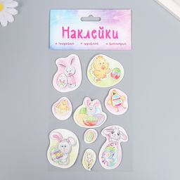 Наклейка картон 2 слоя Пасхальные зайчики и цыплята 17х12 см