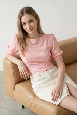 Trendyolmilla Pudra Puantiyeli Balon Kollu Yar? Transparan Dokuma Bluz TWOSS20BZ0546  фото 11