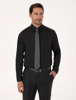 Siyah Slim Fit %100 Pamuk Non Iron Kolay _t_lenebilir Klasik G_mlek
