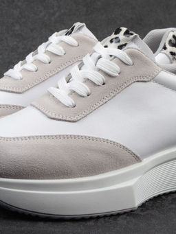 03-YG497-1 WHITE/GREY Кроссовки женские (натуральная кожа)