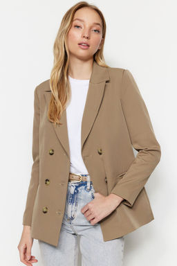 Ac?k Kahverengi Regular Astarl? Dokuma Blazer Ceket TWOSS21CE0029