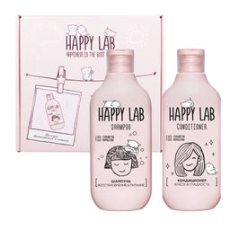Happy Lab Набор средств для ухода за волосами / Шампунь Восстановление & Питание + Кондиционер Блеск & Гладкость, 300 мл x 2