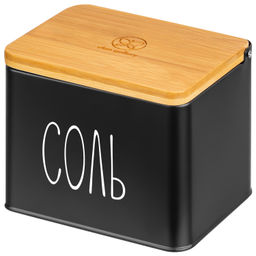 Емкость для хранения 1,5 л 14*11*11 см "Соль" с бамбуковой крышкой, черная