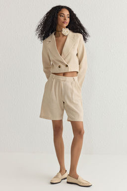 TRENDYOLMILLA Haki Keten Gorunumlu Regular Boy Dokuma Sort & Bermuda TWOSS25SR00030