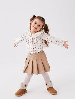 Deri G?r?n?ml? K?z Bebek ?ort Etek ve K?lotlu ?orap 2li