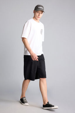 %100 Pamuk Baggy Fit Bermuda _ort - Defacto фото 3