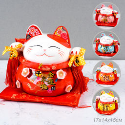 Копилка Кот манэки-нэко на коврике 17 см / 6731 /уп 18/