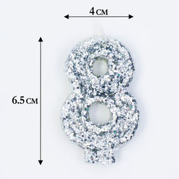 Свеча в торт Блестки, цифра 8, серебро, 5,5 см - Страна карнавалия фото 2