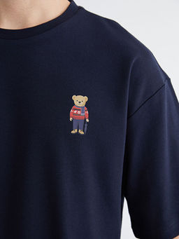 Bisiklet Yaka Ay? Teddy Bask?l? Erkek Ti??rt