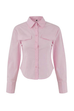 Trendyolmilla Wardrobe Essentials  Pembe Cep Detayl? Vucuda Oturan Dokuma Gomlek | TWOSS26GO00019