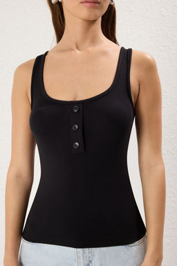 TRENDYOLMILLA Siyah Duz Fitted/vucuda Havuz Yaka Oturan Esnek Orme Atlet TWOSS25AL00020 фото 8