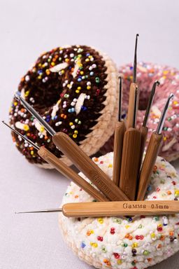 Для вязания Gamma RHB крючок с бамбуковой ручкой сталь бамбук d 2.0 мм 13.5 см в блистере фото 7