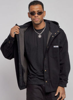 Джинсовая куртка мужская с капюшоном черного цвета 12768Ch - Mtforce фото 14