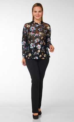 Блуза  водолазка из эффектного сетчатого трикотажа с плотными атласными цветами - Ckc collections фото 2