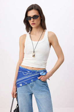 Ekru Havuz Yaka Regular Boy Fitilli Esnek Vucuda Oturan Orme Atlet TWOSS24AL00060