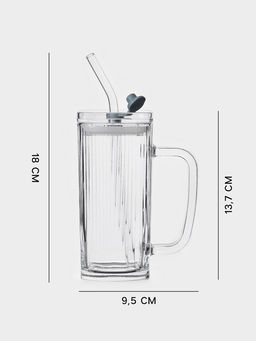 Стакан «Лайн», 360 мл, 18×9.5 см, с крышкой и трубочкой, стекло, прозрачный