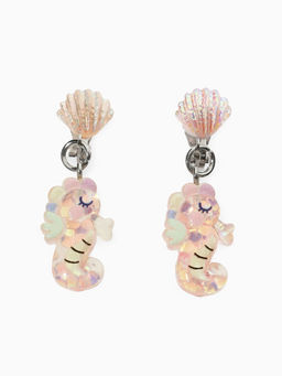 Цена за 2 шт. Серьги-клипсы детские «Выбражулька» морской конек с ракушкой перламутр, розово-белые