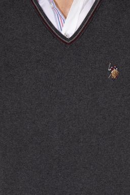 U. S. Polo Assn Мужской базовый трикотажный свитер антрацитового цвета с v-образным вырезом - U.s. polo assn фото 6