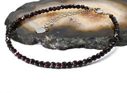 Браслет на ногу из циркона шарик граненый 3мм цв.темно-бордовый, 21см