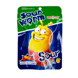 Жевательный мармелад со вкусом клубники и мушмулы Кислый червячок Wisichi, Китай, 20 г