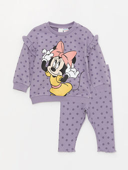 Bisiklet Yaka Uzun Kollu Minnie Mouse Bask?l? K?z Bebek Sweatshirt ve E?ofman Alt 2li Tak?m