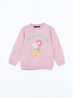 Bisiklet Yaka Bask?l? K?z Bebek Sweatshirt