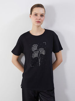 Bisiklet Yaka Penye Ta?l? Kad?n Ti??rt