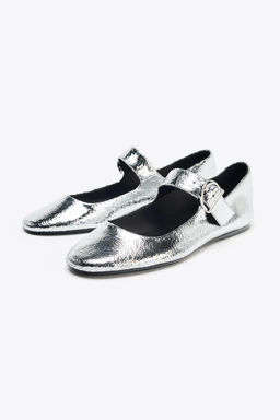 METALLIC LEATHER-EFFECT BALLERINAS - Zara фото 4