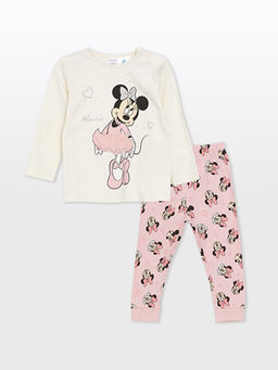 Bisiklet Yaka Minnie Mouse Bask?l? K?z Bebek Pijama Tak?m?