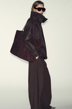 WOOL BLEND BOMBER JACKET WITH HIGH NECK