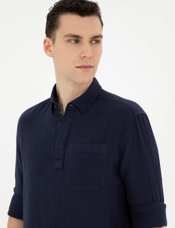 Lacivert Comfort Fit Uzun Kollu G_mlek