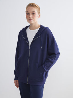Kap??onlu Oversize Kad?n Fermuarl? Sweatshirt